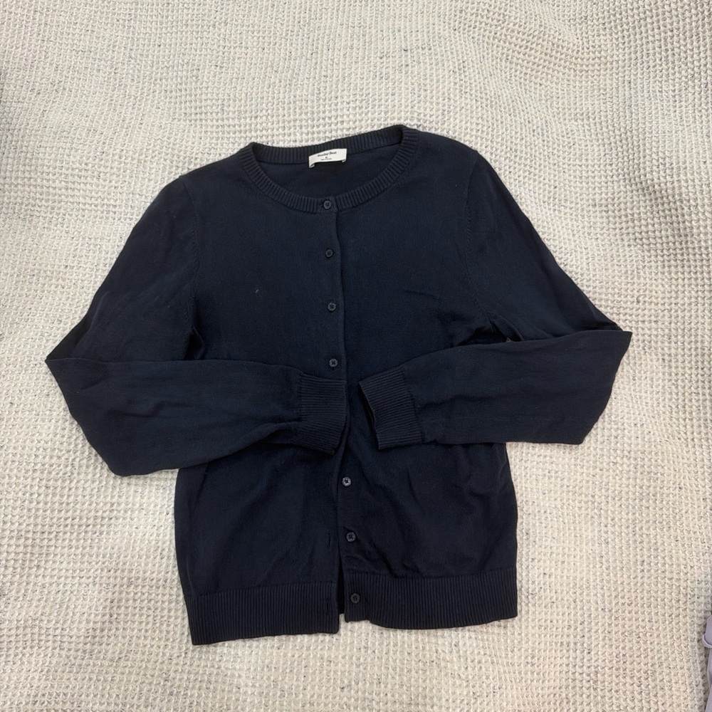Sunday Best Aritzia Classic Navy Crewneck Button Cardigan Sweater - Women